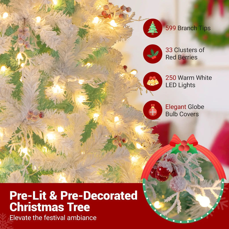 Pre-Lit Artificial Christmas Tree with Snow Flocked Branch Tips by DirectDeals