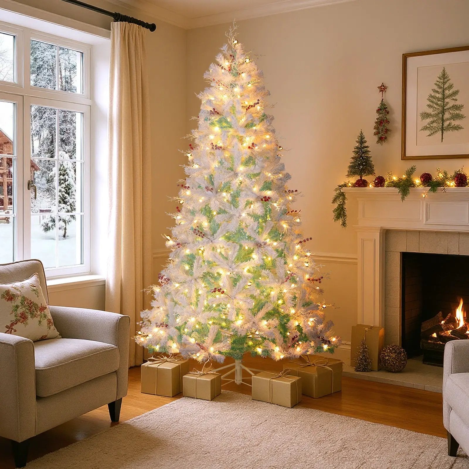 Pre-Lit Artificial Christmas Tree with Snow Flocked Branch Tips by DirectDeals