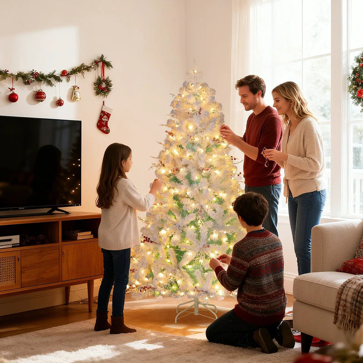 Pre-Lit Artificial Christmas Tree with Snow Flocked Branch Tips, photo 13 of 16