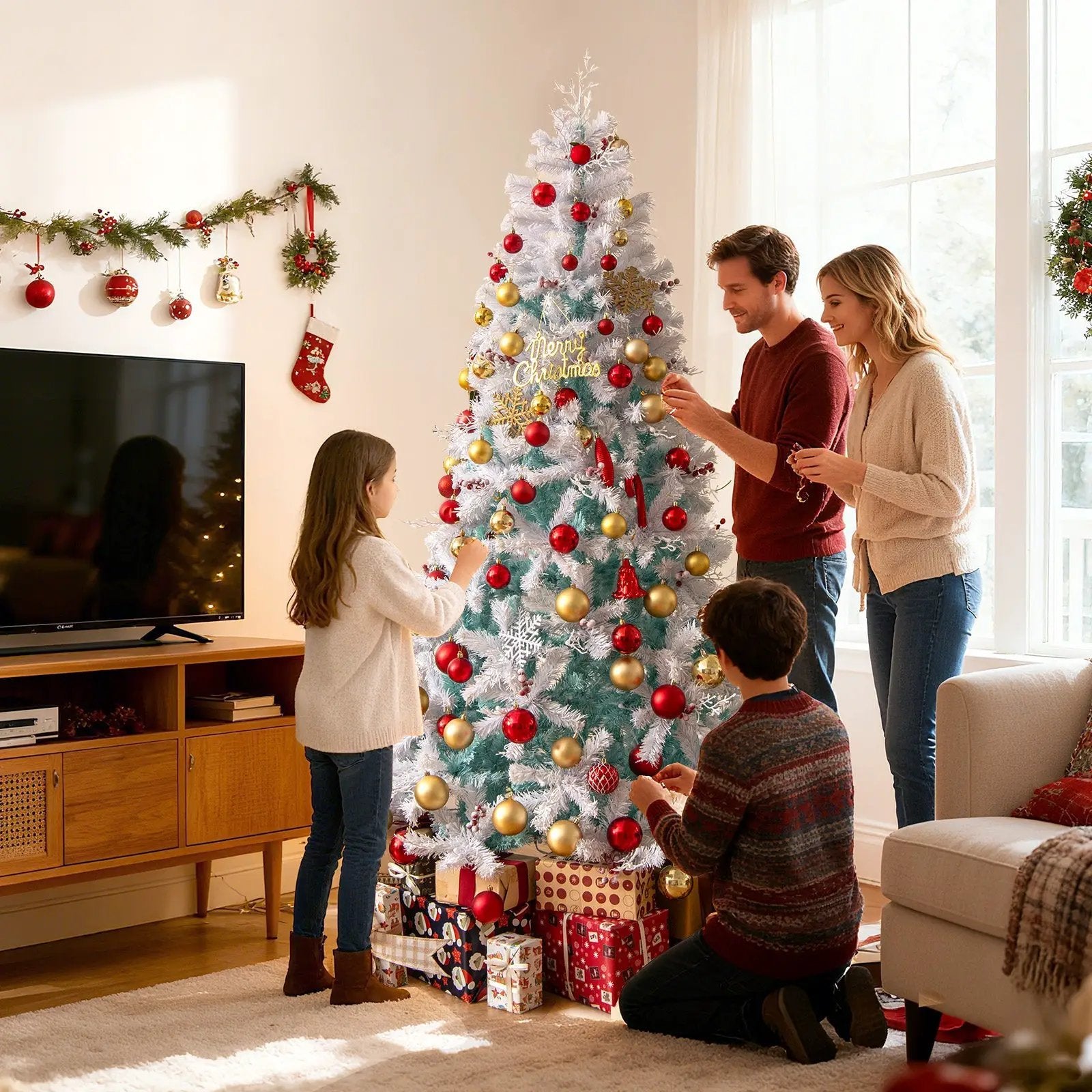 Pre-Lit Artificial Christmas Tree with Snow Flocked Branch Tips by DirectDeals