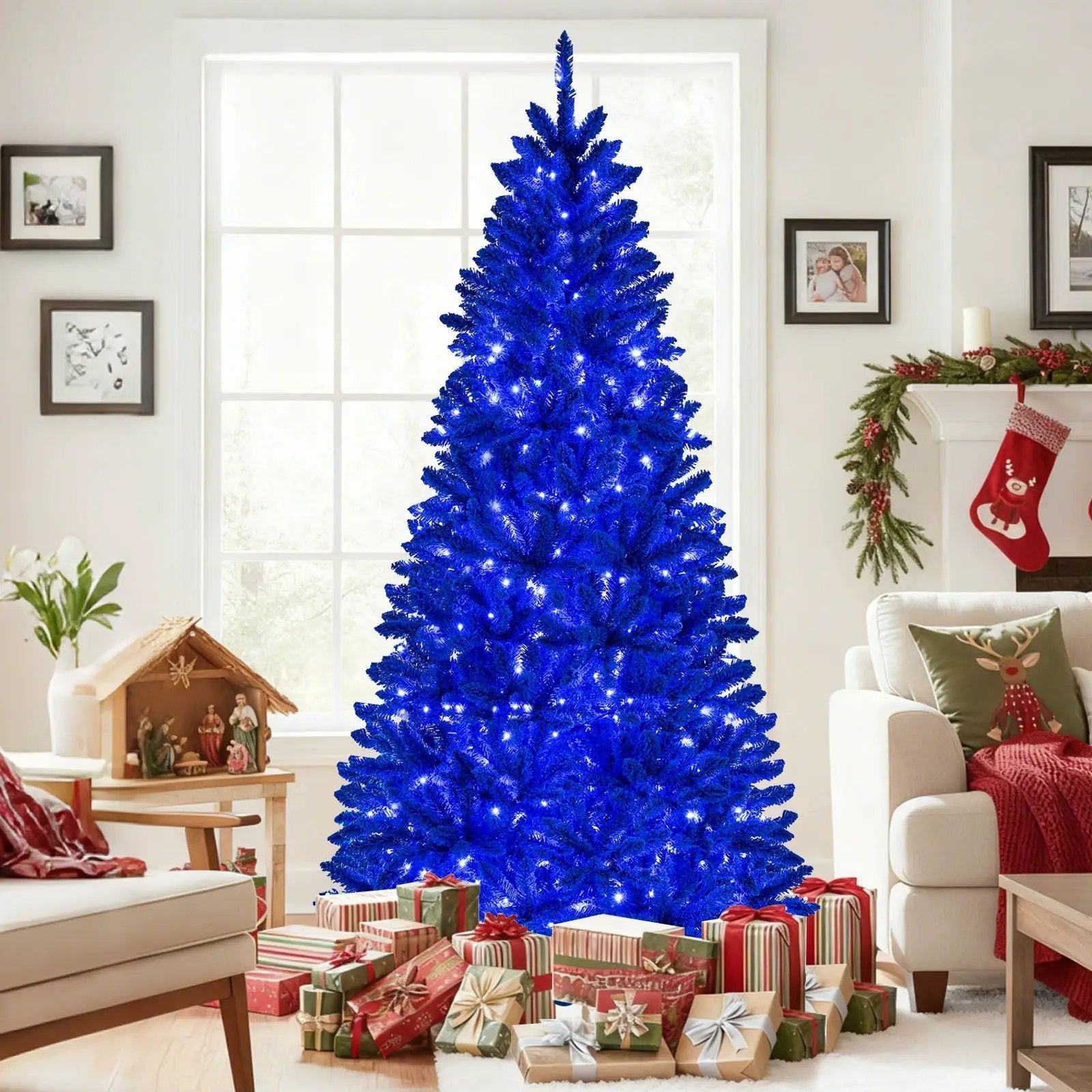 Pre-Lit Artificial Christmas Tree with 340 Blue LED Lights and 3 Modes-7 ft by DirectDeals