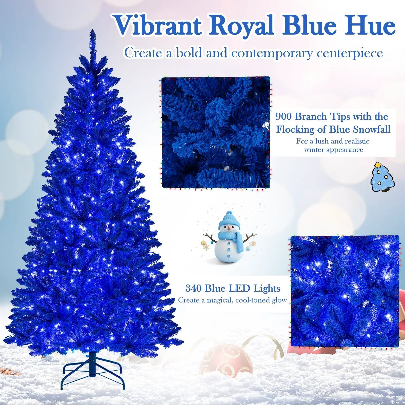 Pre-Lit Artificial Christmas Tree with 340 Blue LED Lights and 3 Modes-7 ft by DirectDeals