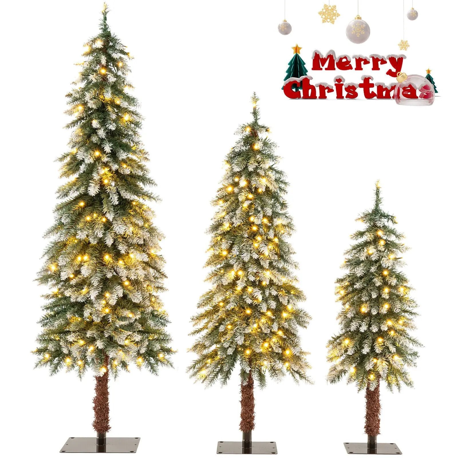 Pre-Lit Christmas Tree Set of 3 - Snowy and Slim by DirectDeals