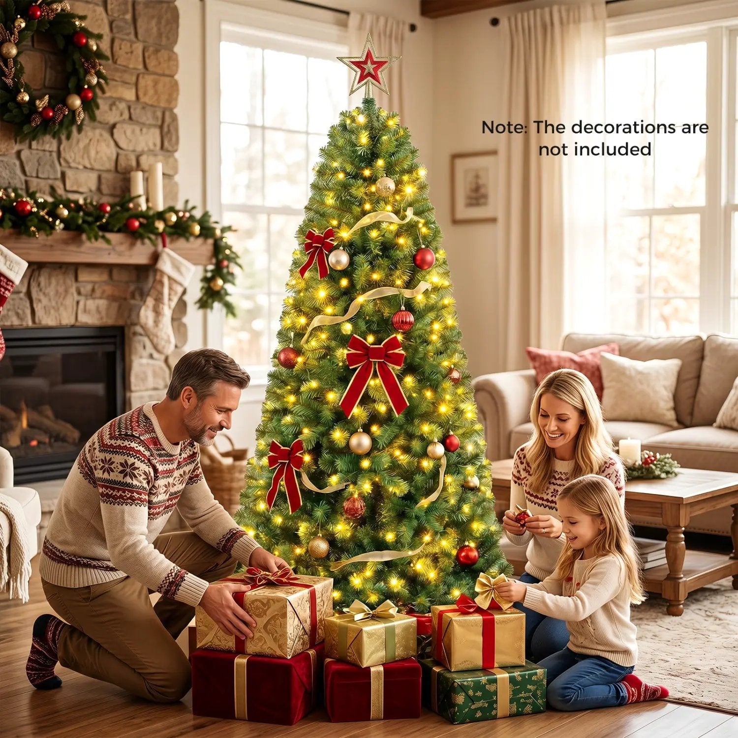6-8 Ft Pre-Lit Artificial Christmas Tree with Remote Control by DirectDeals