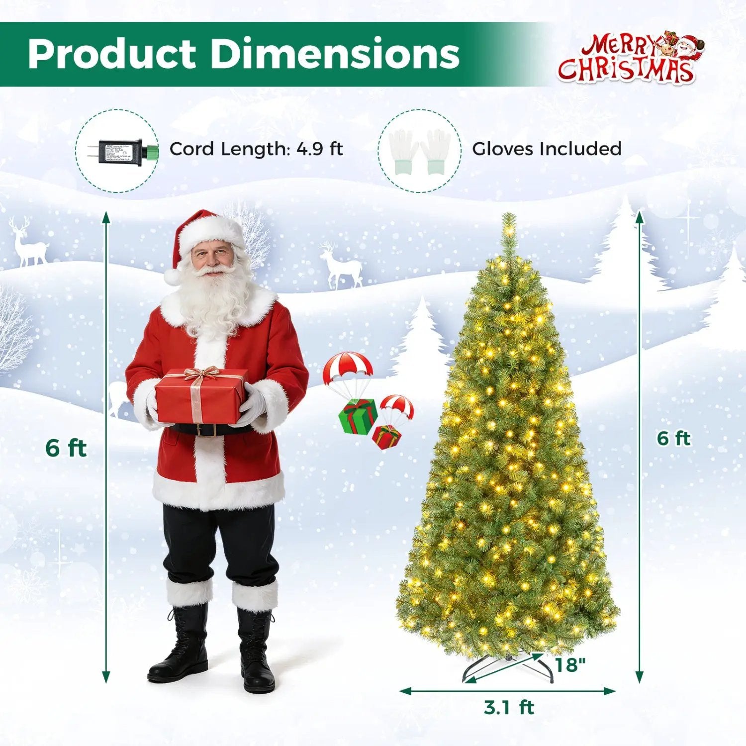 6-8 Ft Pre-Lit Artificial Christmas Tree with Remote Control by DirectDeals