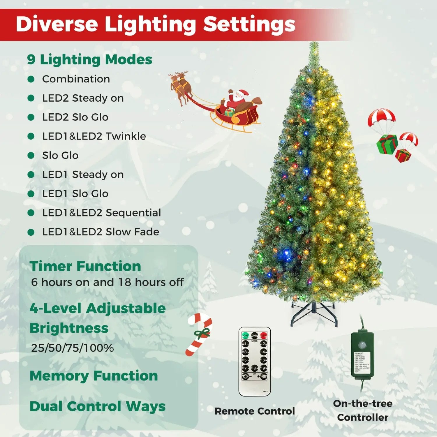 6-8 Ft Pre-Lit Artificial Christmas Tree with Remote Control by DirectDeals