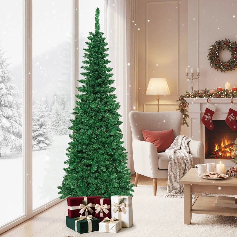 4.5 ft Pre-Lit Premium Hinged Artificial Fir Pencil Christmas Tree with LED Lights by DirectDeals