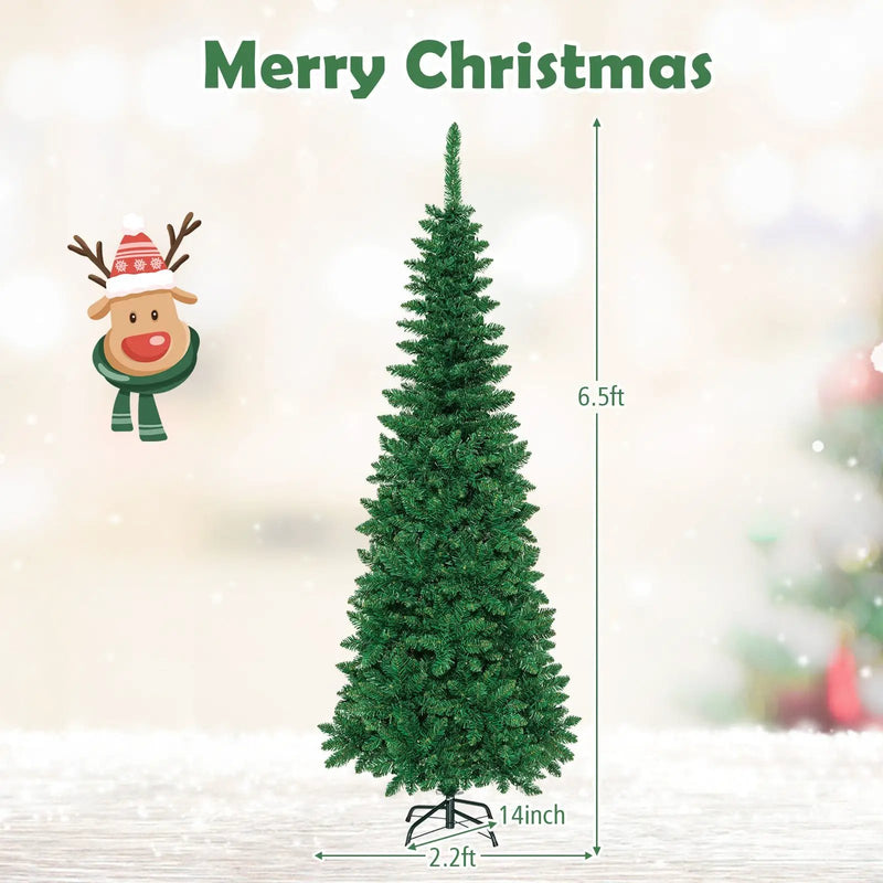 4.5 ft Pre-Lit Premium Hinged Artificial Fir Pencil Christmas Tree with LED Lights by DirectDeals
