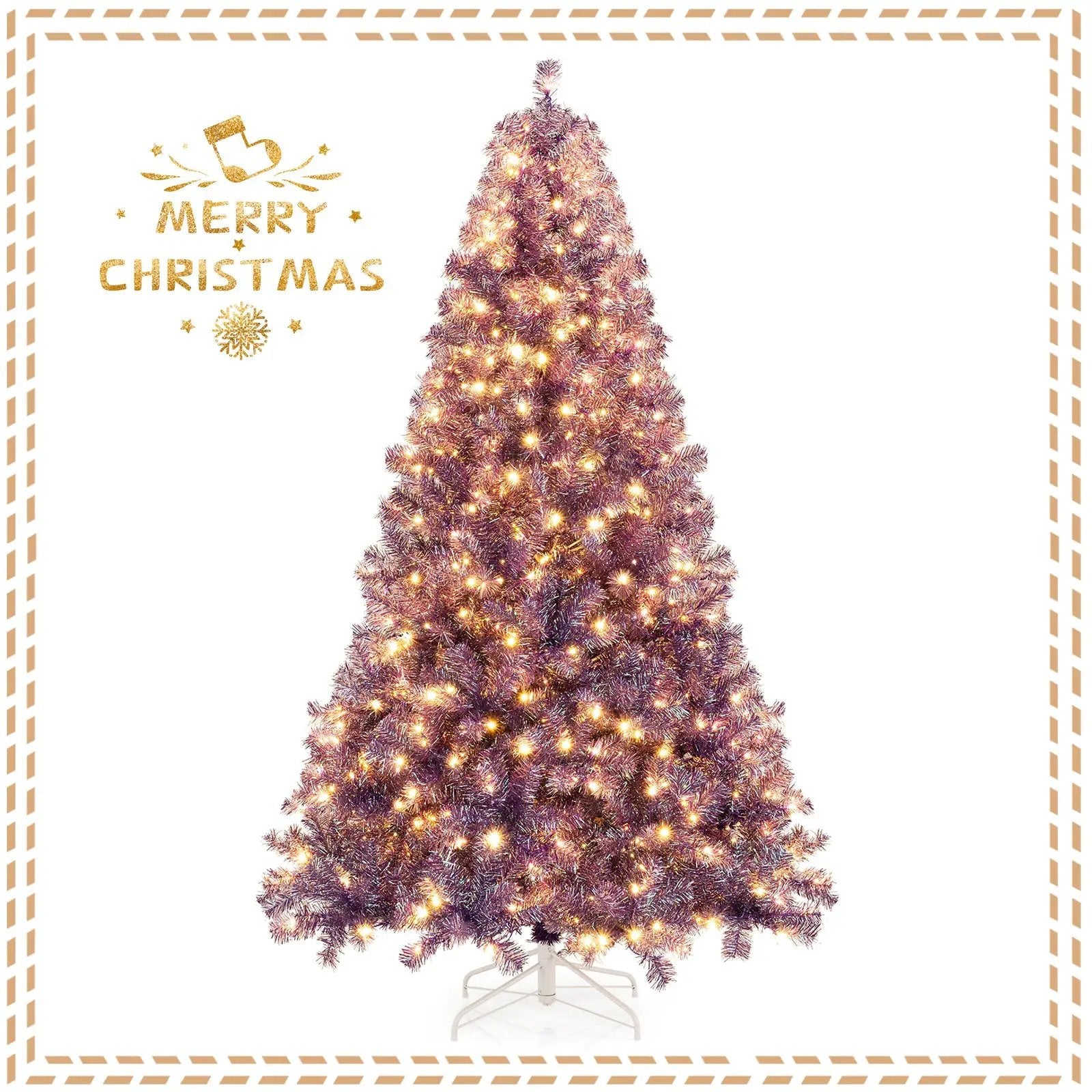 Pre-Lit Tinsel Christmas Tree Artificial Xmas Tree with Lush Branch Tips and Warm White LED Lights by DirectDeals