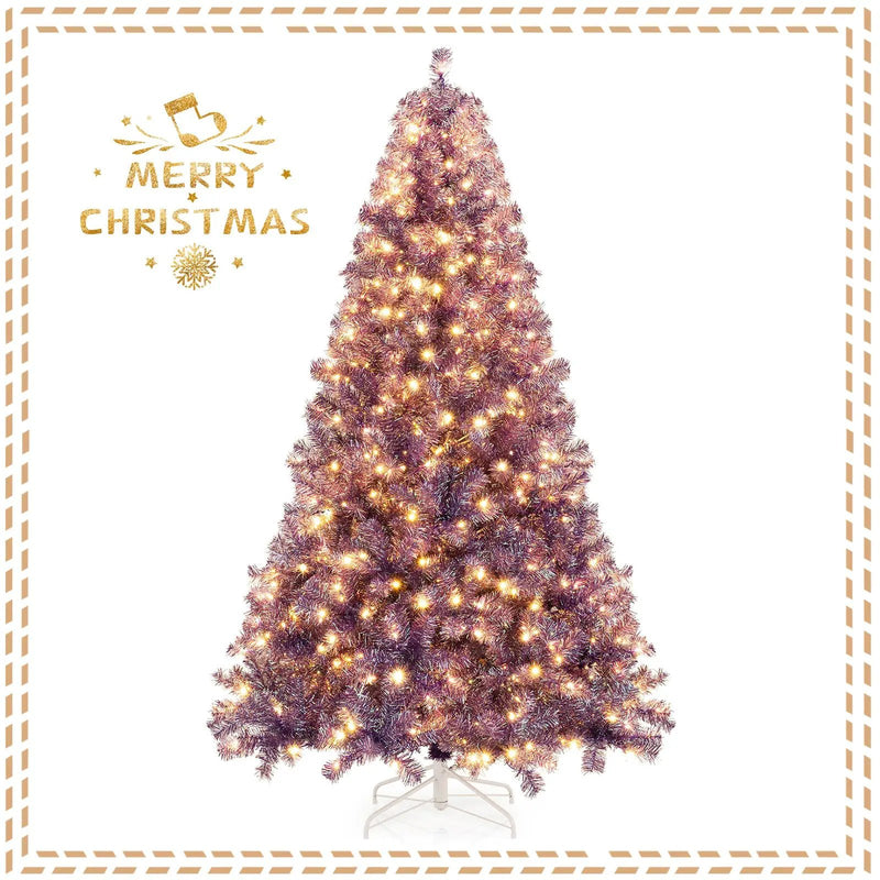 Pre-Lit Tinsel Christmas Tree Artificial Xmas Tree with Lush Branch Tips and Warm White LED Lights by DirectDeals