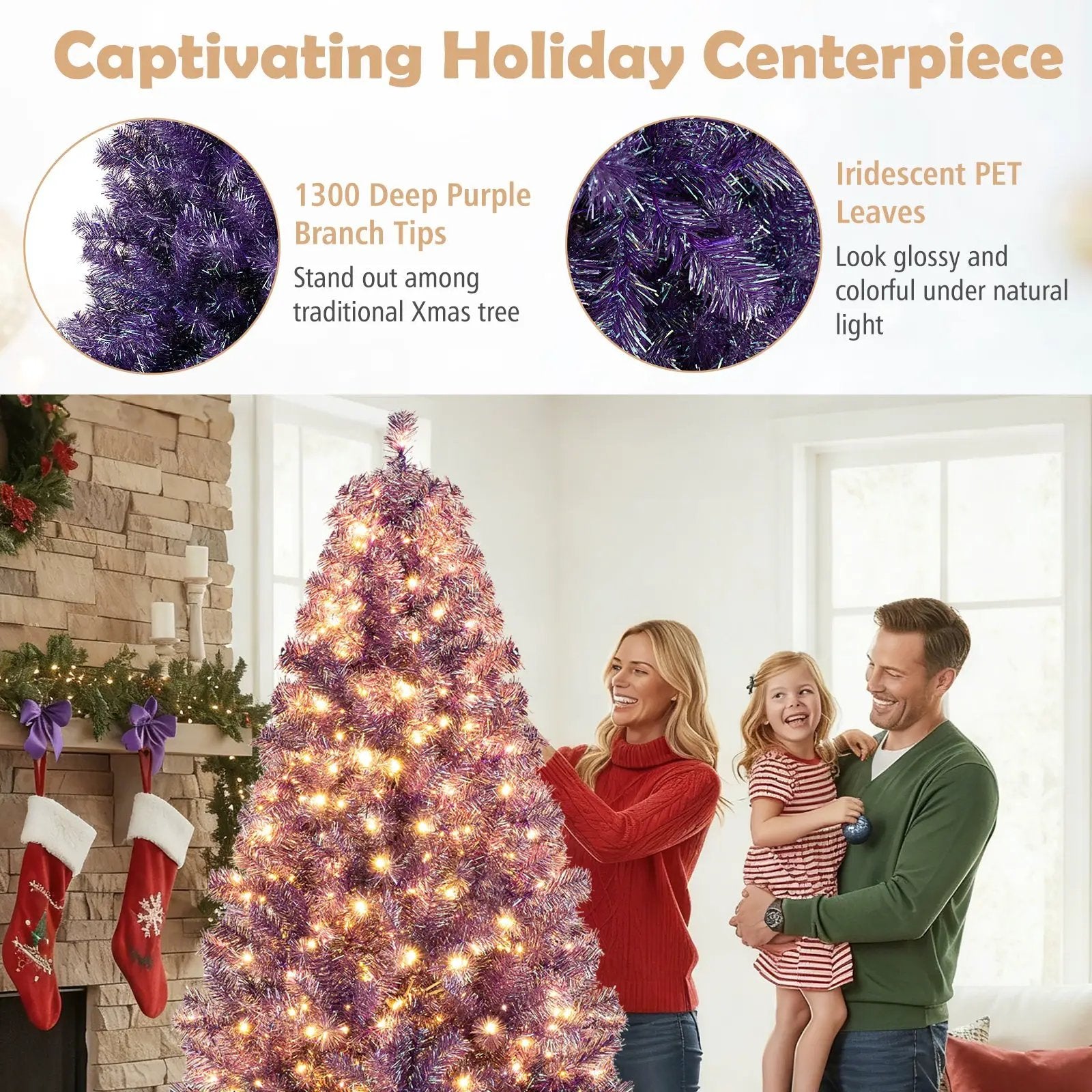 Pre-Lit Tinsel Christmas Tree Artificial Xmas Tree with Lush Branch Tips and Warm White LED Lights by DirectDeals