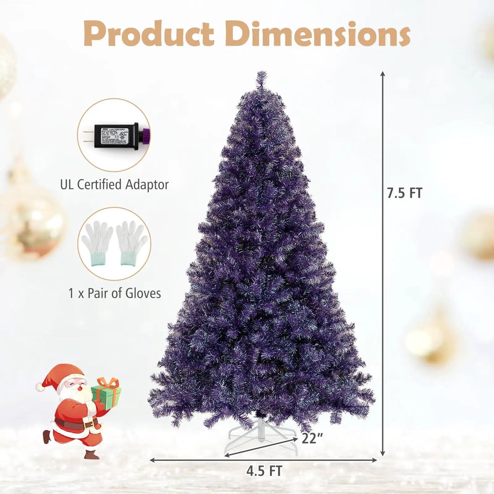 Pre-Lit Tinsel Christmas Tree Artificial Xmas Tree with Lush Branch Tips and Warm White LED Lights by DirectDeals