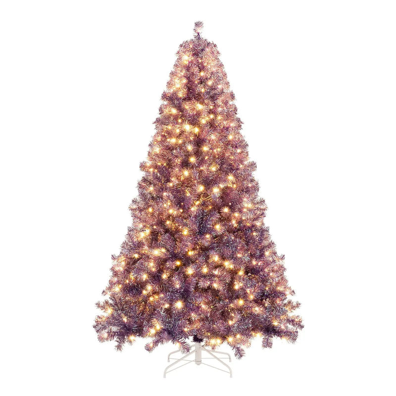 Pre-Lit Tinsel Christmas Tree Artificial Xmas Tree with Lush Branch Tips and Warm White LED Lights by DirectDeals