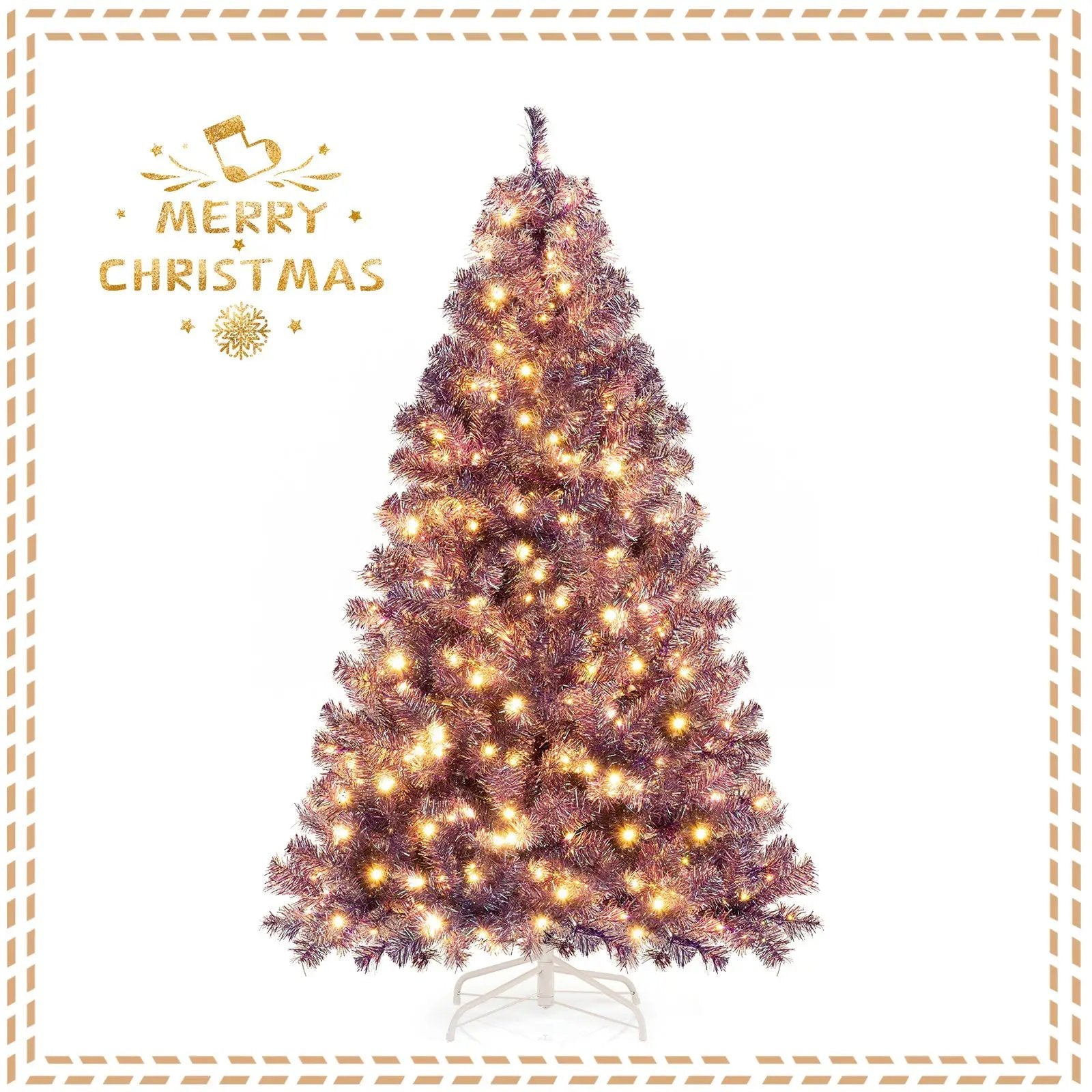 Pre-Lit Tinsel Christmas Tree Artificial Xmas Tree with Lush Branch Tips and Warm White LED Lights by DirectDeals