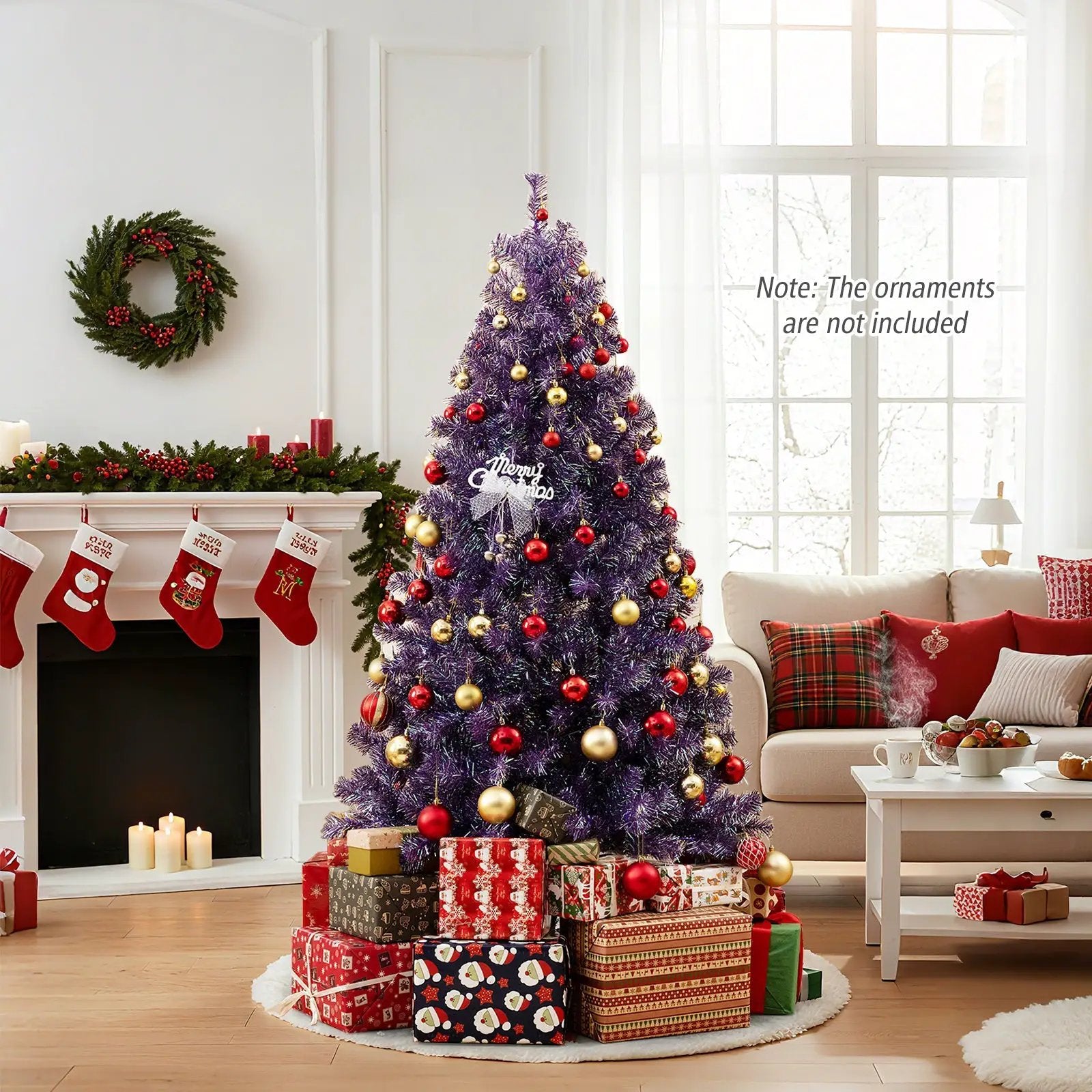 Pre-Lit Tinsel Christmas Tree Artificial Xmas Tree with Lush Branch Tips and Warm White LED Lights by DirectDeals