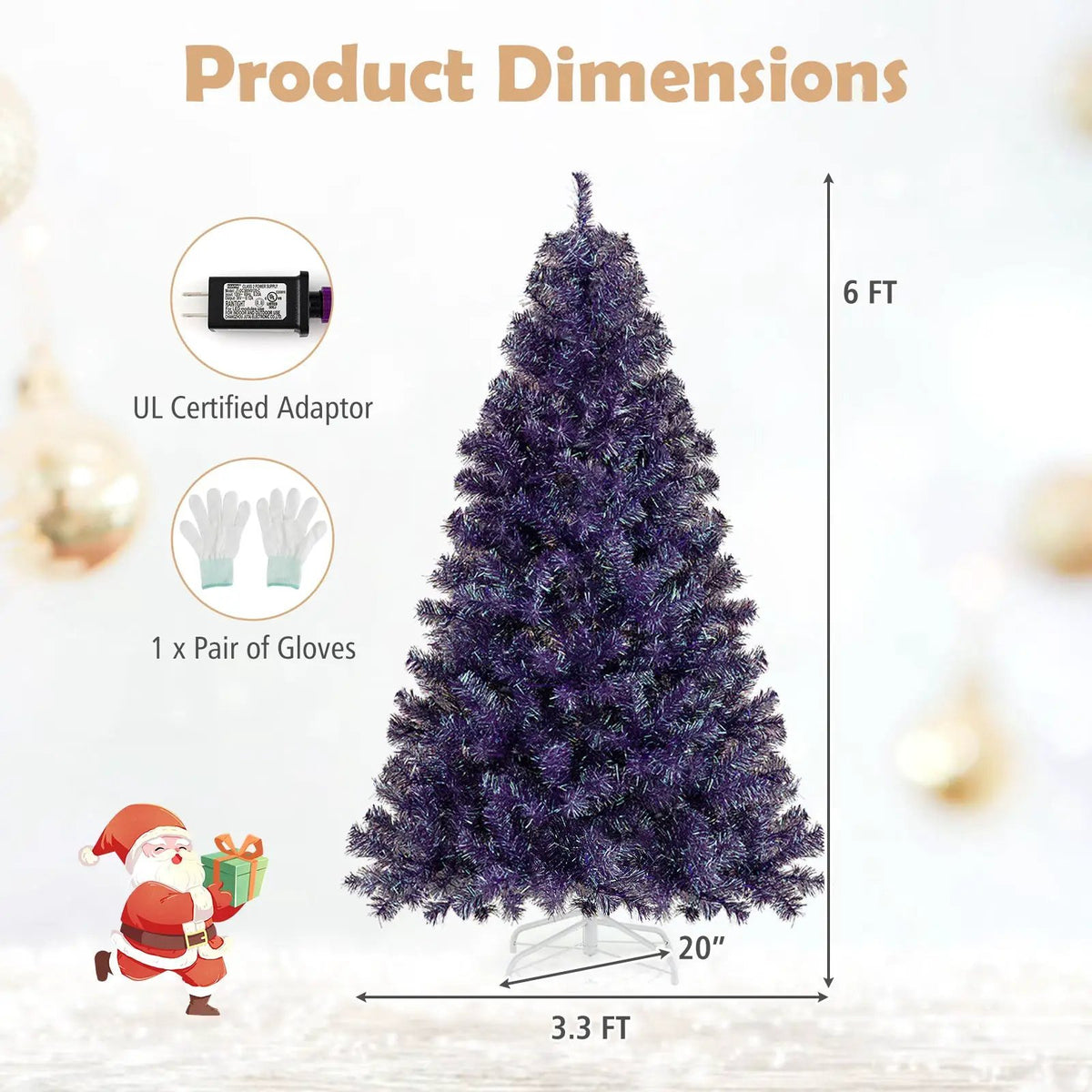 Pre-Lit Tinsel Christmas Tree Artificial Xmas Tree with Lush Branch Tips and Warm White LED Lights, photo 9 of 16