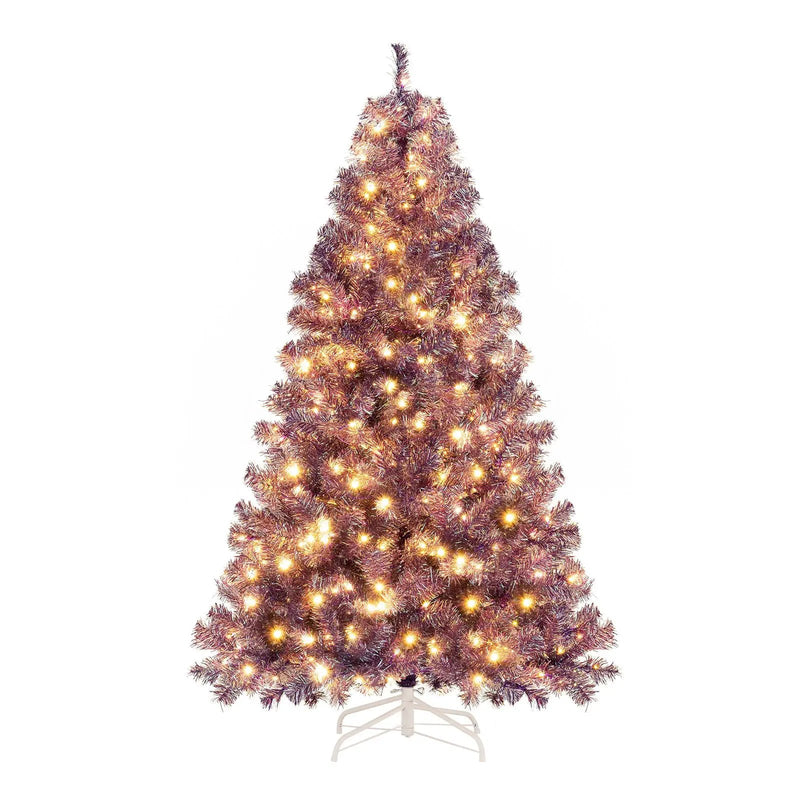 Pre-Lit Tinsel Christmas Tree Artificial Xmas Tree with Lush Branch Tips and Warm White LED Lights by DirectDeals