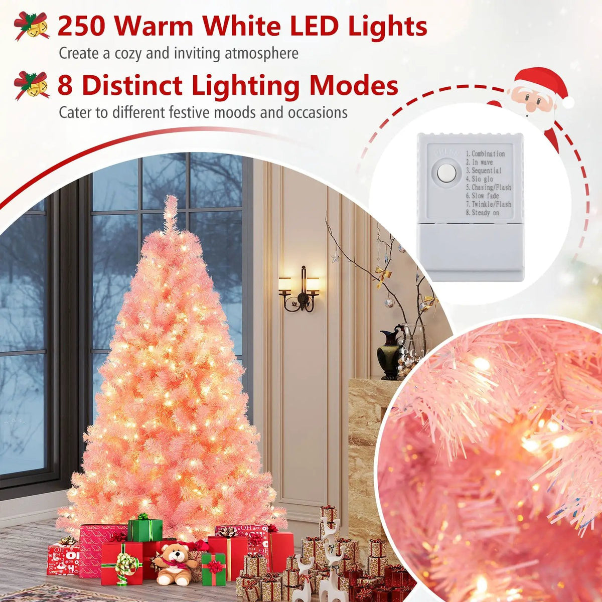 Pre-Lit Tinsel Christmas Tree Artificial Xmas Tree with Lush Branch Tips Holiday Decoration, photo 2 of 16