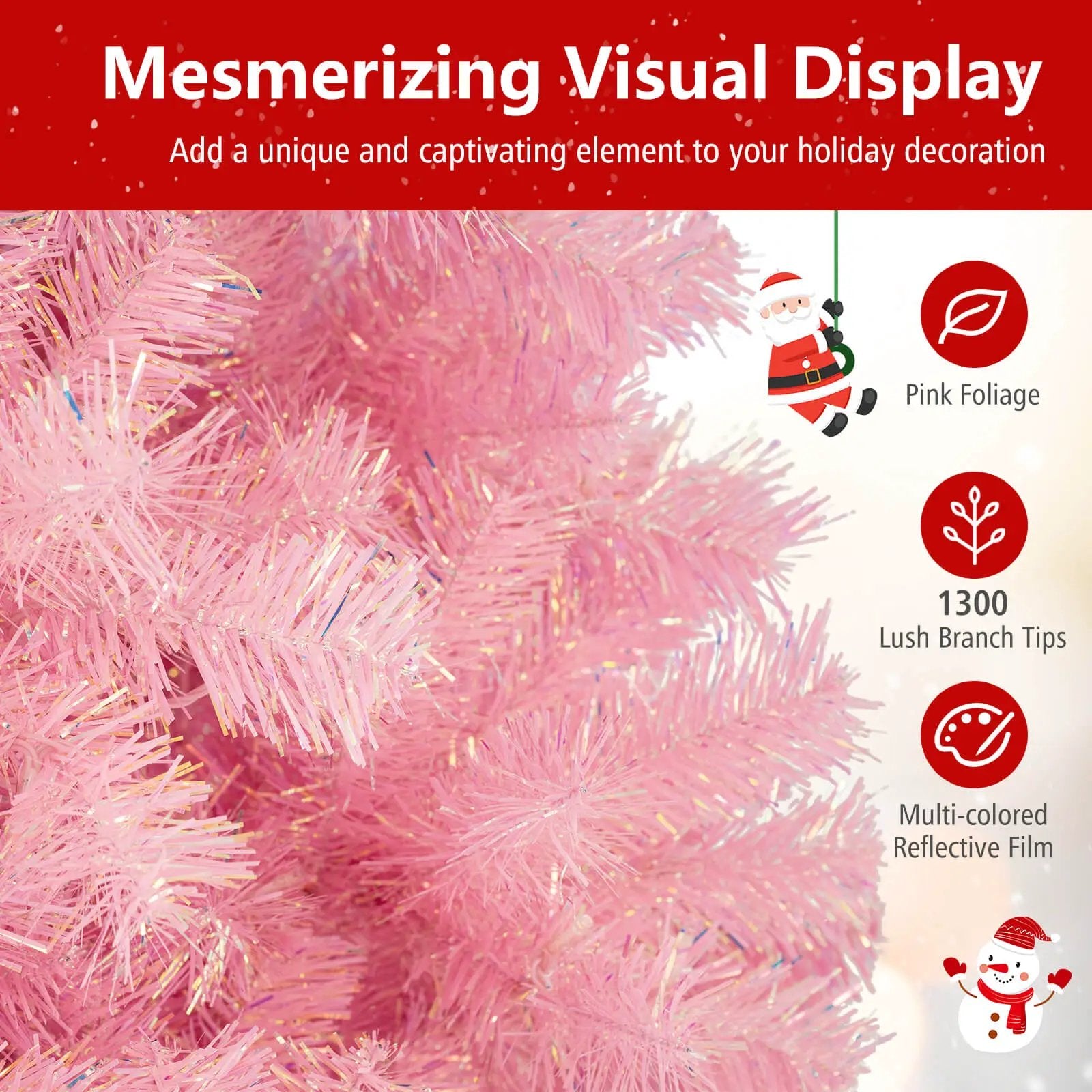Pre-Lit Tinsel Christmas Tree Artificial Xmas Tree with Lush Branch Tips Holiday Decoration by DirectDeals