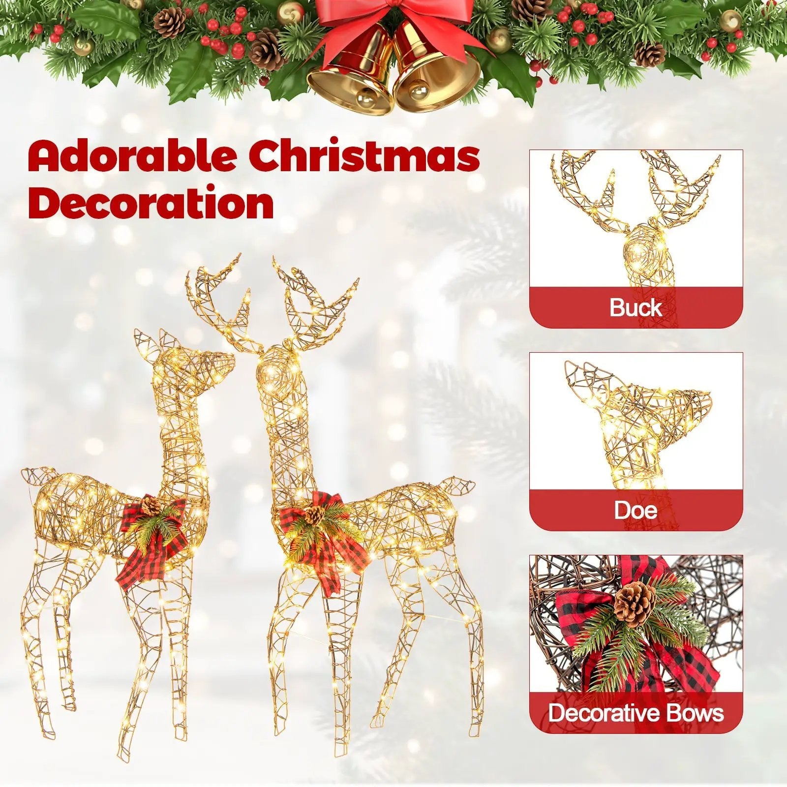 2 Pieces Lighted Reindeer Family with 200 LED Lights by DirectDeals