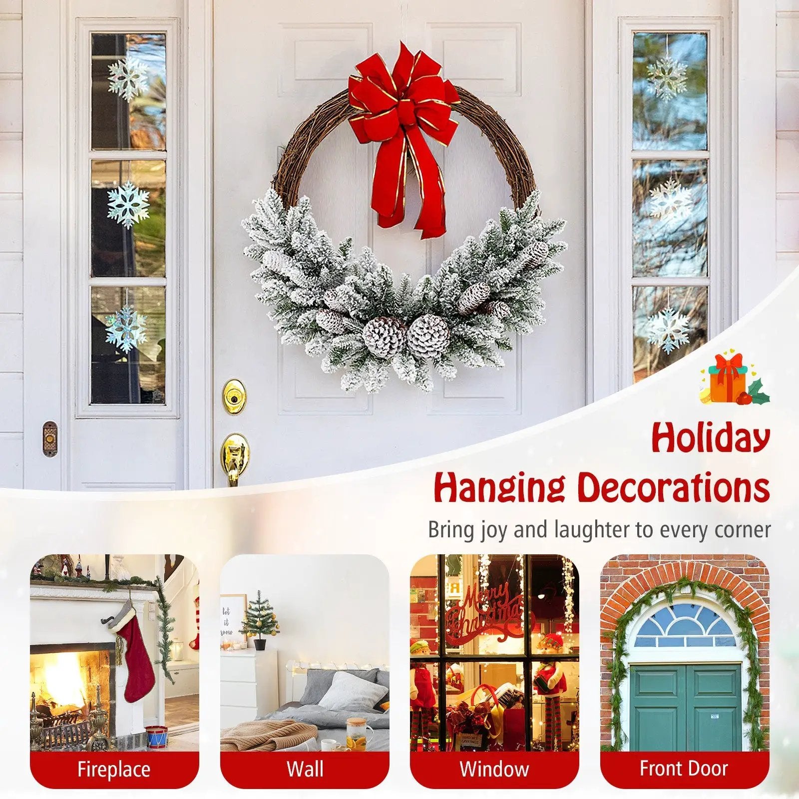 Pre-lit Snow Flocked Artificial Christmas Wreath with 8 Pine Cones and 35 LED Lights by DirectDeals