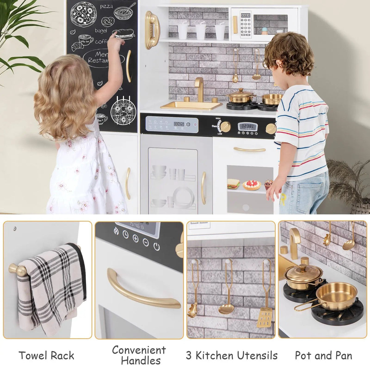 Pretend Play Kitchen with Utensils for Kids Aged 3+-White, photo 8 of 11