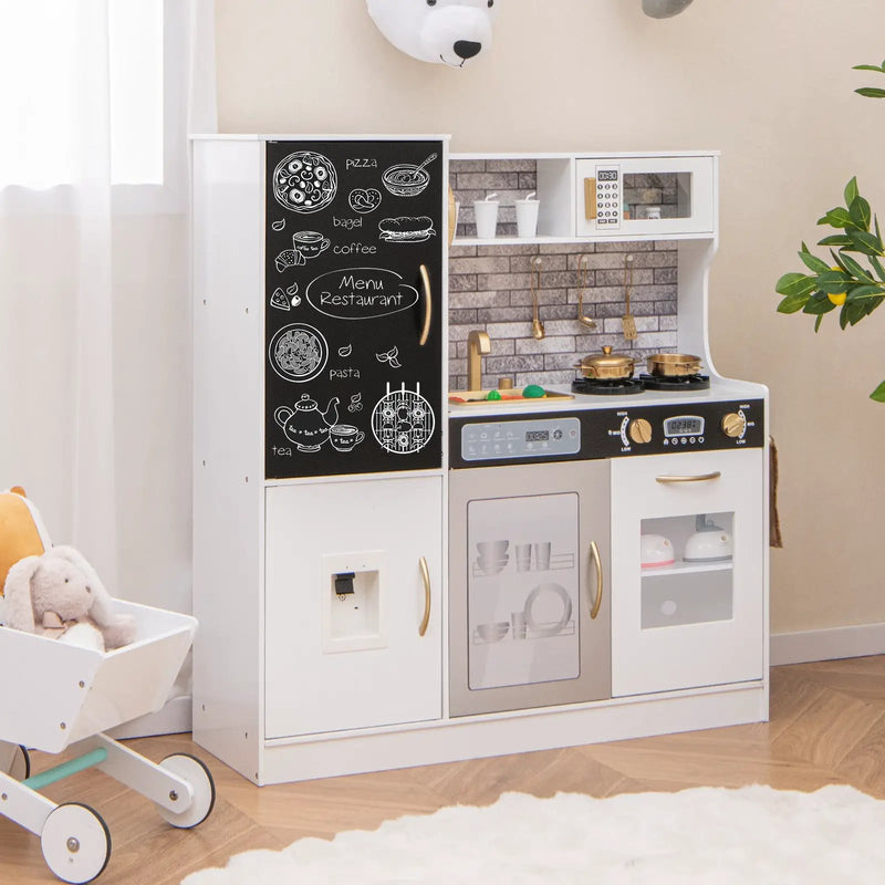 Pretend Play Kitchen with Utensils for Kids Aged 3+-White by DirectDeals