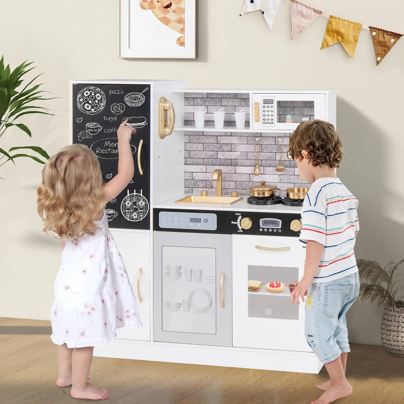Pretend Play Kitchen with Utensils for Kids Aged 3+-White by DirectDeals