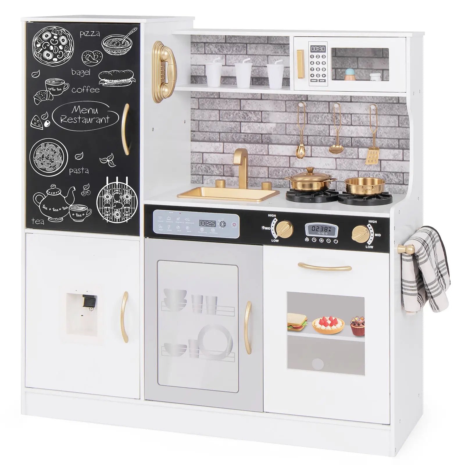 Pretend Play Kitchen with Utensils for Kids Aged 3+-White by DirectDeals