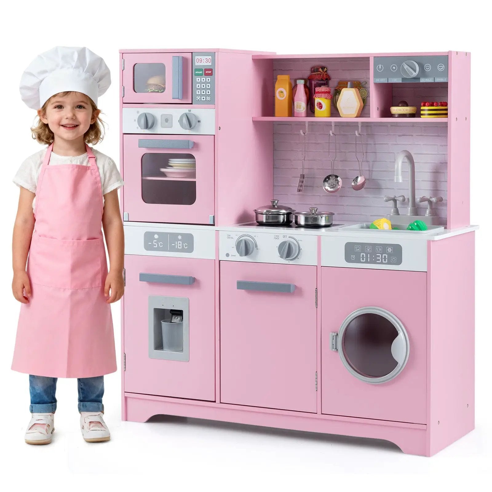 Pretend Play Kitchen Wooden Toy Set Kitchen Accessory Playset with Real Lights Sounds by DirectDeals