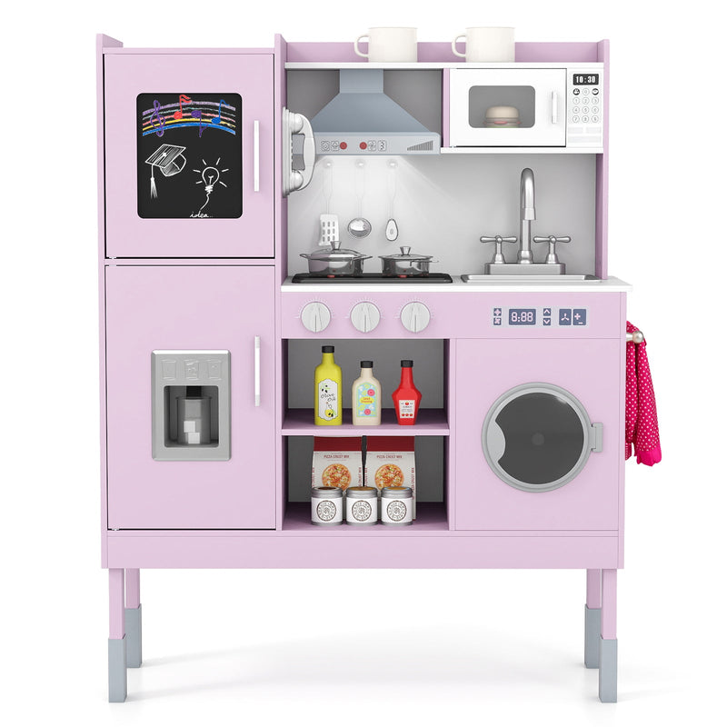 Pretend Play Kitchen Toy Kitchen Playset with Range Hood Ice Maker and Telephone by DirectDeals