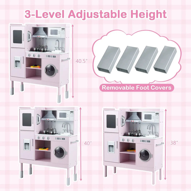 Pretend Play Kitchen Toy Kitchen Playset with Range Hood Ice Maker and Telephone by DirectDeals
