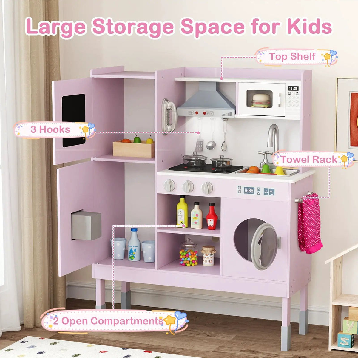 Pretend Play Kitchen Toy Kitchen Playset with Range Hood Ice Maker and Telephone, photo 22 of 24
