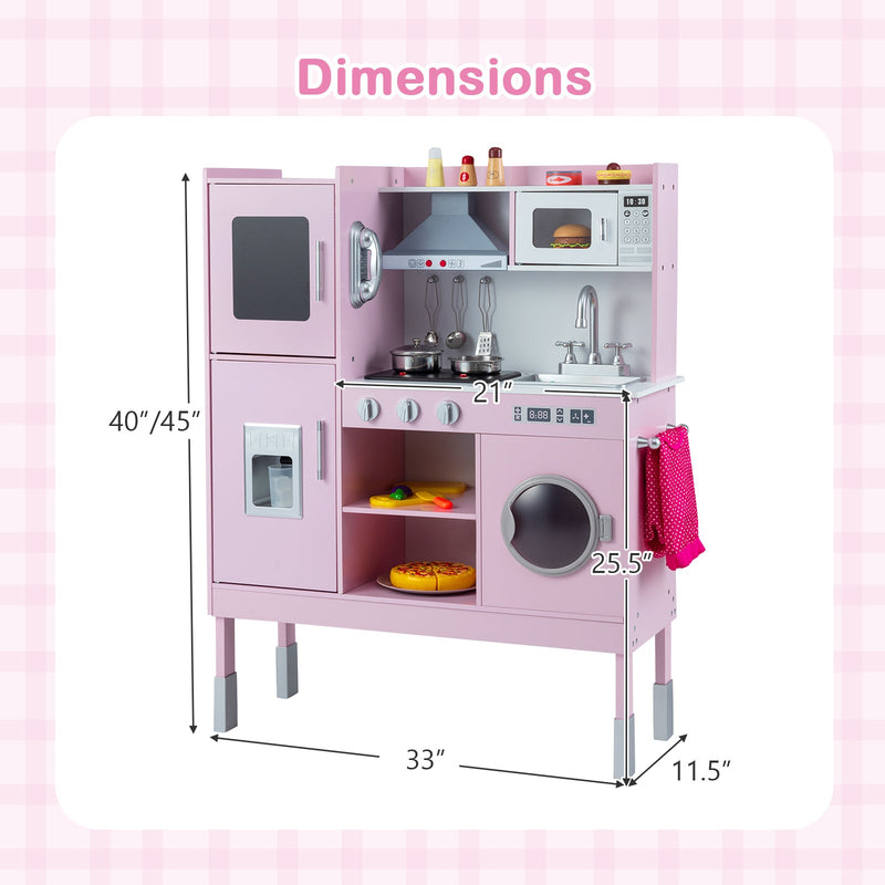 Pretend Play Kitchen Toy Kitchen Playset with Range Hood Ice Maker and Telephone by DirectDeals
