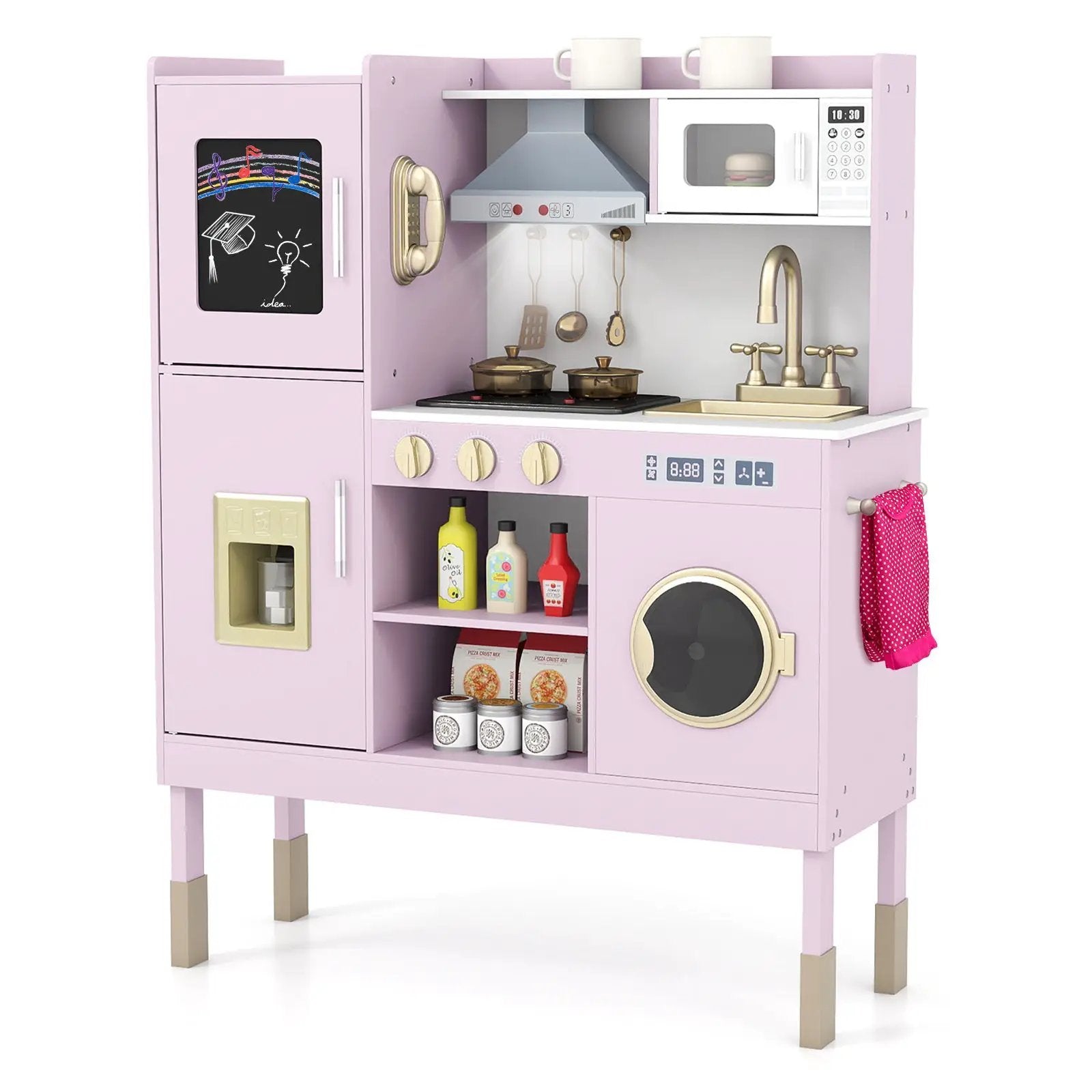 Pretend Play Kitchen Toy Kitchen Playset with Range Hood Ice Maker and Telephone by DirectDeals
