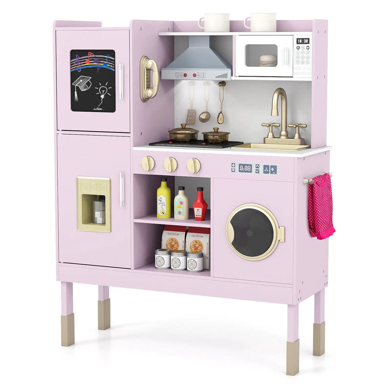 Pretend Play Kitchen Toy Kitchen Playset with Range Hood Ice Maker and Telephone by DirectDeals