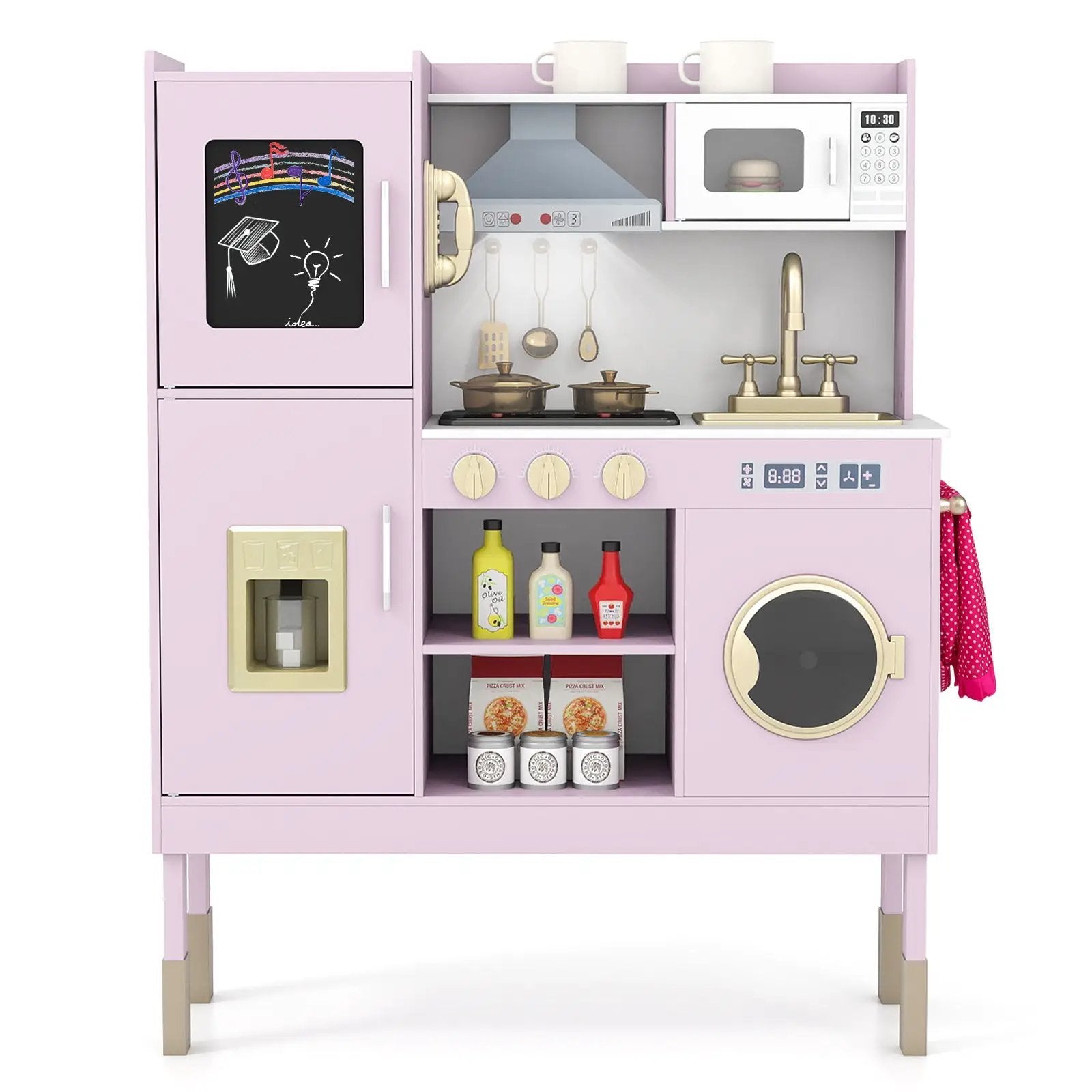 Pretend Play Kitchen Toy Kitchen Playset with Range Hood Ice Maker and Telephone by DirectDeals