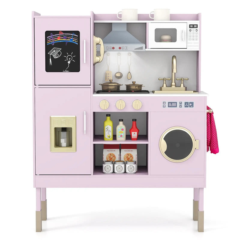 Pretend Play Kitchen Toy Kitchen Playset with Range Hood Ice Maker and Telephone by DirectDeals