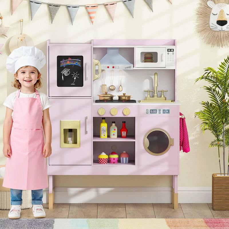 Pretend Play Kitchen Toy Kitchen Playset with Range Hood Ice Maker and Telephone by DirectDeals