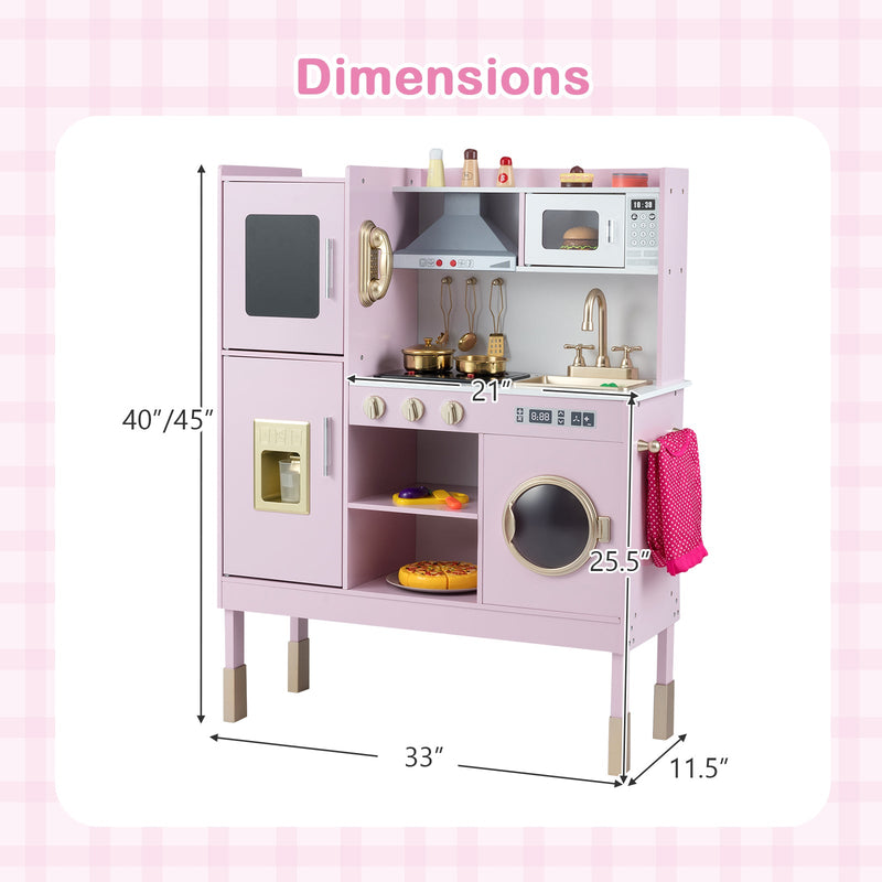 Pretend Play Kitchen Toy Kitchen Playset with Range Hood Ice Maker and Telephone by DirectDeals