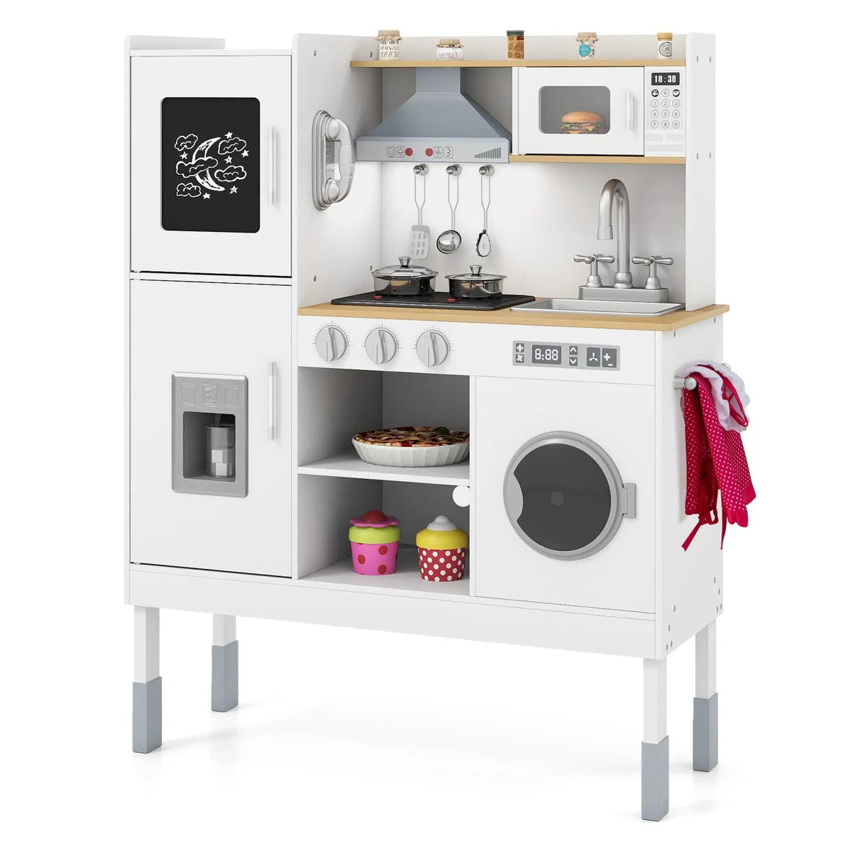 Pretend Play Kitchen Toy Kitchen Playset with Range Hood Ice Maker and Telephone