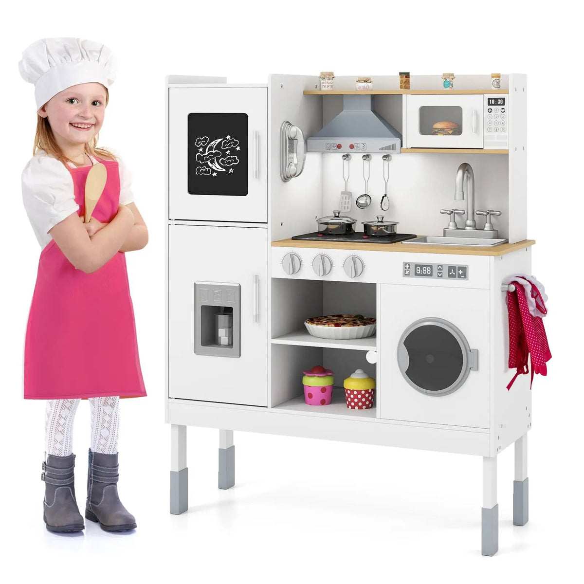 Pretend Play Kitchen Toy Kitchen Playset with Range Hood Ice Maker and Telephone, photo 5 of 24