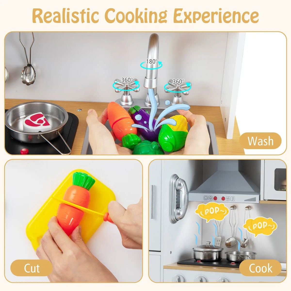 Pretend Play Kitchen Toy Kitchen Playset with Range Hood Ice Maker and Telephone, photo 8 of 24