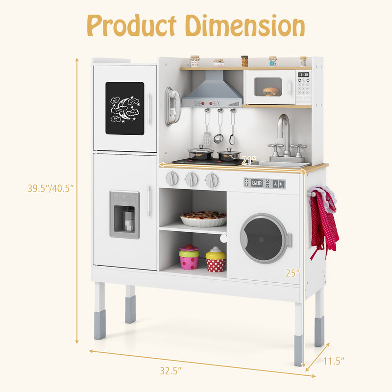 Pretend Play Kitchen Toy Kitchen Playset with Range Hood Ice Maker and Telephone by DirectDeals