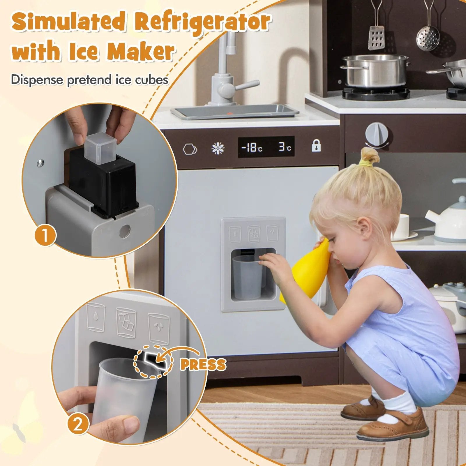 Pretend Play Kitchen Wooden Toy Set with Range Hood Real Sounds and Lights by DirectDeals