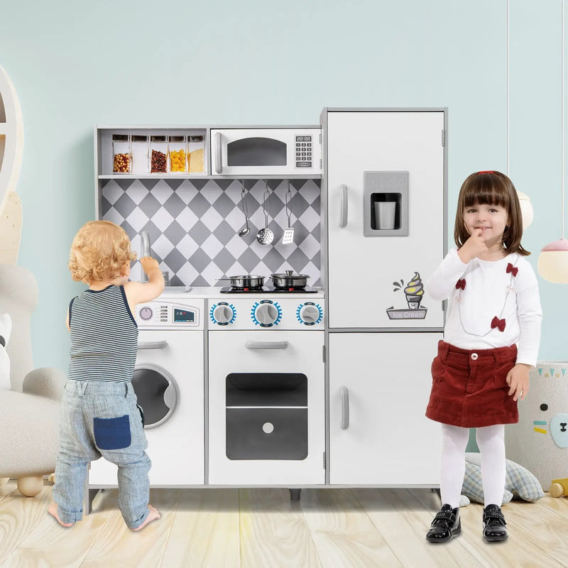 Pretend Play Kitchen for Kids Aged 3+ with Real Sounds and Lights-White by DirectDeals
