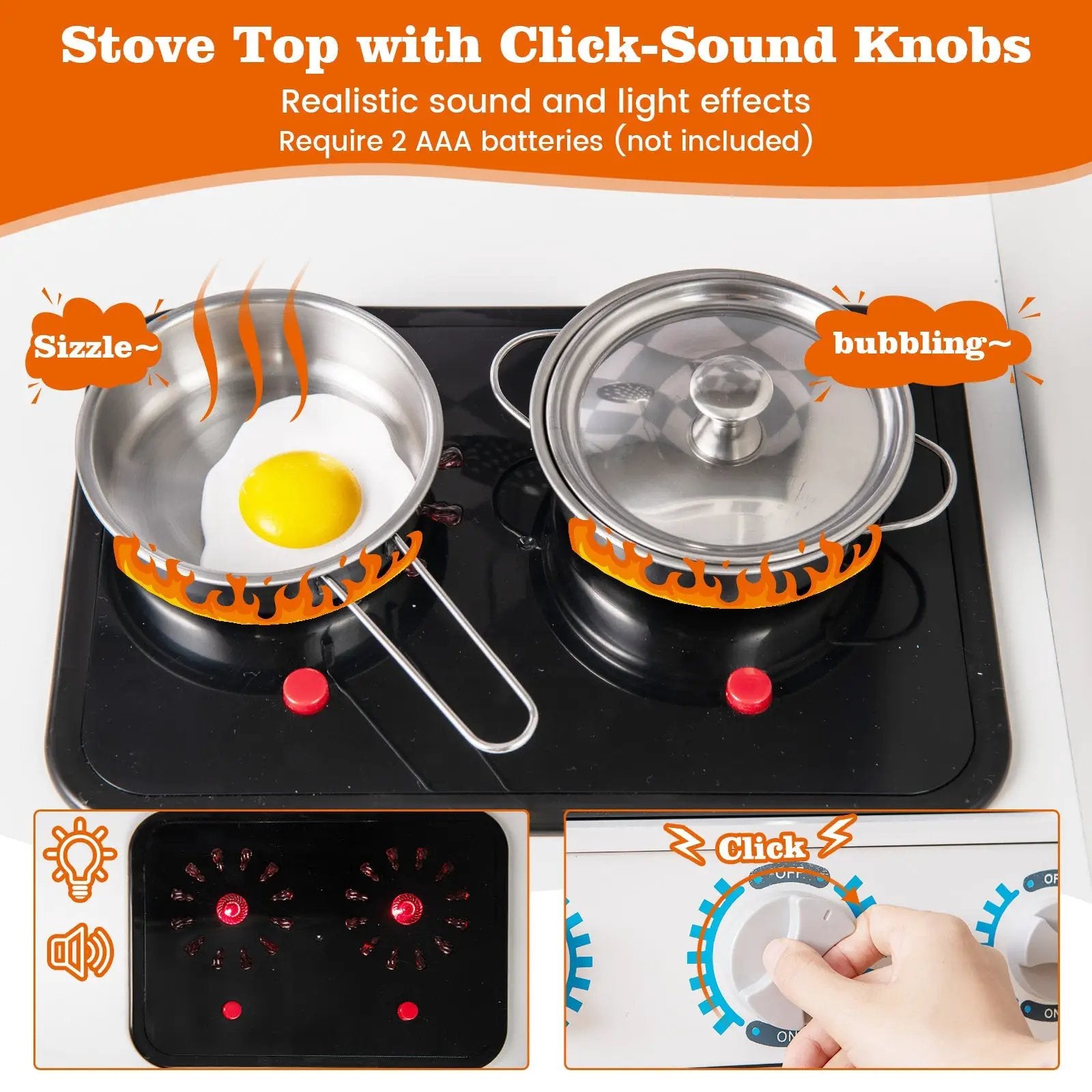 Pretend Play Kitchen for Kids Aged 3+ with Real Sounds and Lights-White by DirectDeals