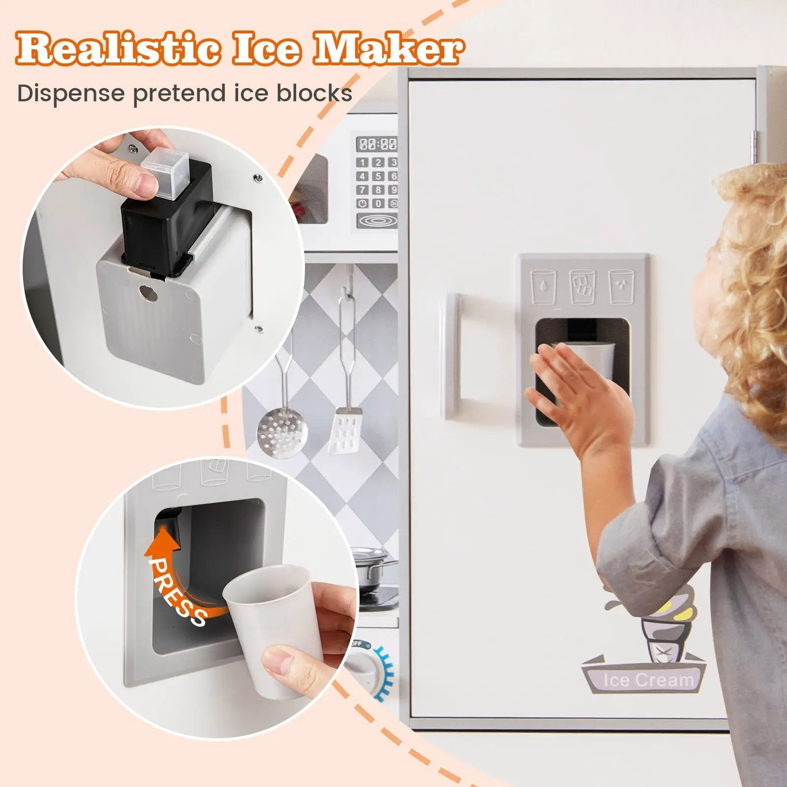 Pretend Play Kitchen for Kids Aged 3+ with Real Sounds and Lights-White by DirectDeals