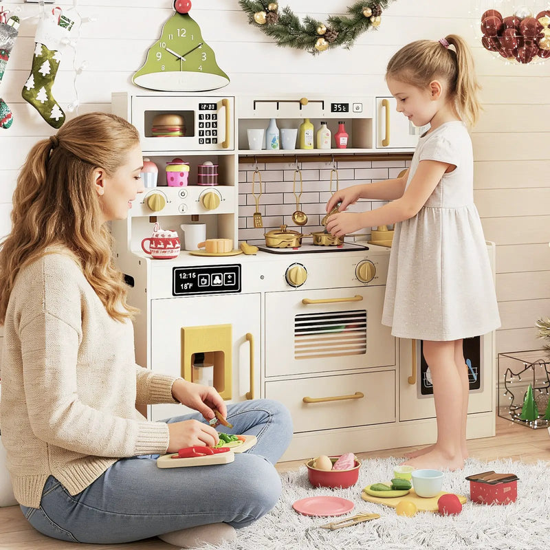 Pretend Toy Kitchen Set with Stoves and Water Dispenser-Beige by DirectDeals