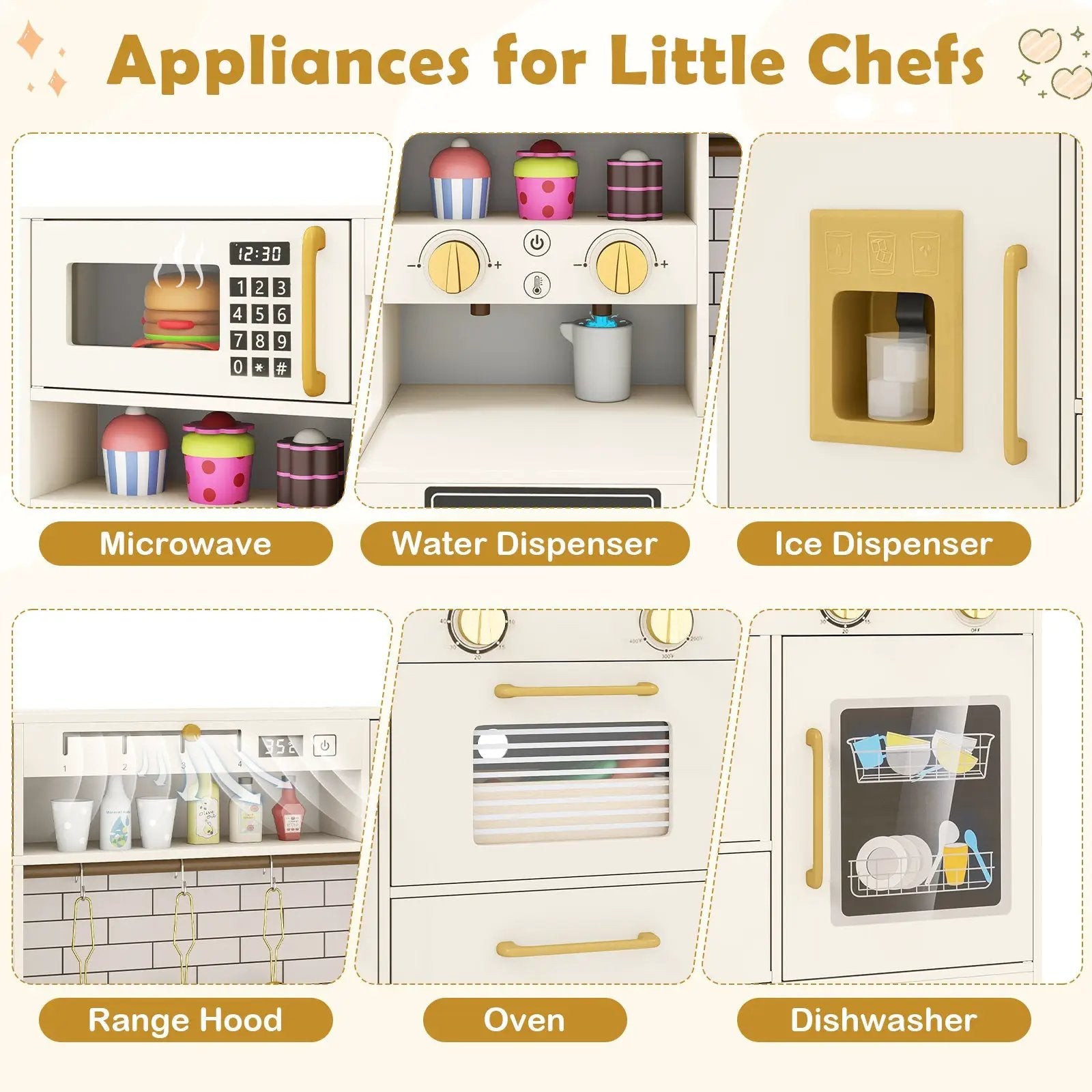 Pretend Toy Kitchen Set with Stoves and Water Dispenser-Beige by DirectDeals